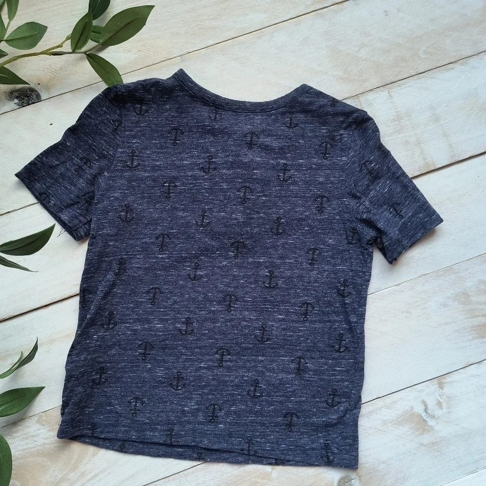 Old Navy Boys Nautical Short Sleeve Button Up Shirt With Anchor Pattern Blue 3T